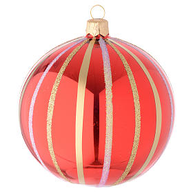 Bola para árbol de Navidad de vidrio soplado rojo y oro 100 mm
