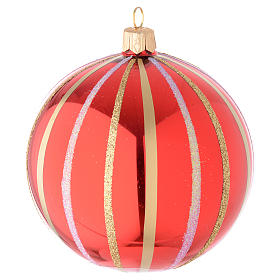 Addobbo palla vetro soffiato rosso/oro 100 mm