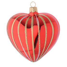 Heart Shaped Bauble in red and gold blown glass 100mm