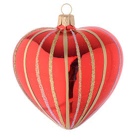 Enfeite Natal coração vidro vermelho/ouro 100 mm