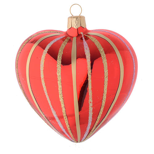 Heart Shaped Bauble in red and gold blown glass 100mm 1