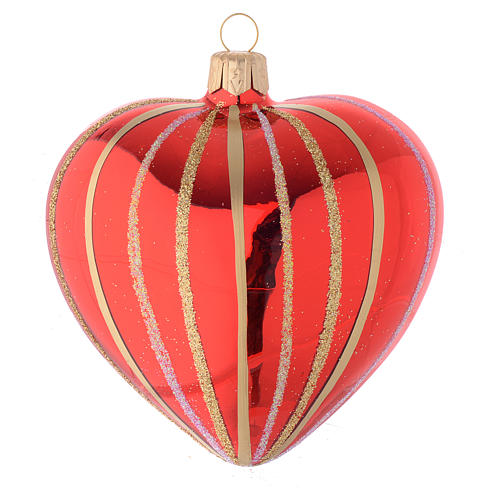 Heart Shaped Bauble in red and gold blown glass 100mm 2