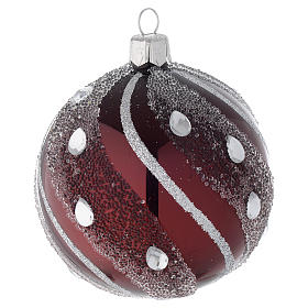Bauble in burgundy blown glass with silver decoration 80mm