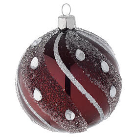 Bauble in burgundy blown glass with silver decoration 80mm