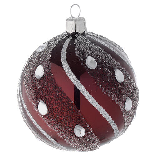 Christmas ornament in burgundy blown glass with silver decoration 80mm 2