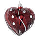 Heart Shaped Bauble in burgundy blown glass with silver decoration 100mm s1