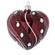 Heart Shaped Bauble in burgundy blown glass with silver decoration 100mm s2
