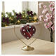 Heart Shaped Bauble in burgundy blown glass with silver decoration 100mm s2