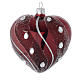 Heart Shaped Bauble in burgundy blown glass with silver decoration 100mm s3