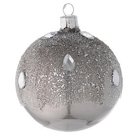 Weihnachtskugel aus mundgeblasenem Glas, Grundton Silber, 80 mm
