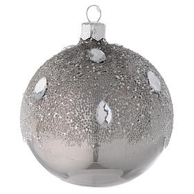 Bauble in silver blown glass with ice effect decoration 80mm