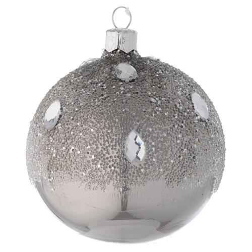 Bauble in silver blown glass with ice effect decoration 80mm 1