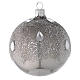 Bauble in silver blown glass with ice effect decoration 80mm s2