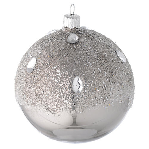 Bola de Natal em vidro prata efeito gelo 100 mm 1
