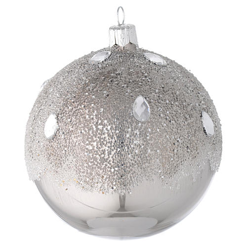 Bauble in silver blown glass with ice effect decoration 100mm 2