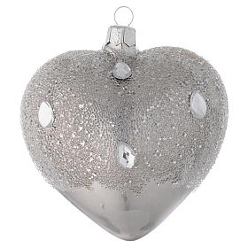 Heart Shaped Bauble in silver blown glass with ice effect decoration 100mm