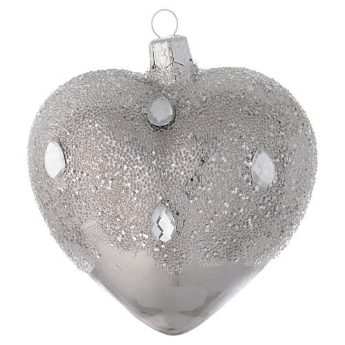 Heart Shaped Bauble in silver blown glass with ice effect decoration 100mm 2