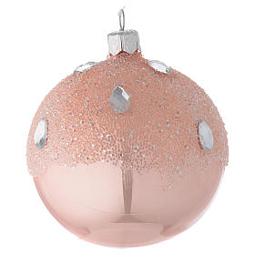 Bauble in pink blown glass with ice effect decoration 80mm