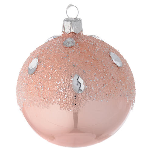 Bauble in pink blown glass with ice effect decoration 80mm 1