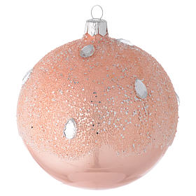 Bauble in pink blown glass with ice effect decoration 100mm