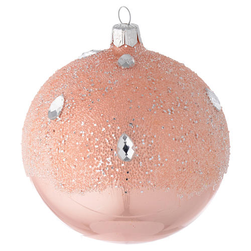 Bola para árbol de Navidad de vidrio soplado rosa efecto hielo 100 mm 1