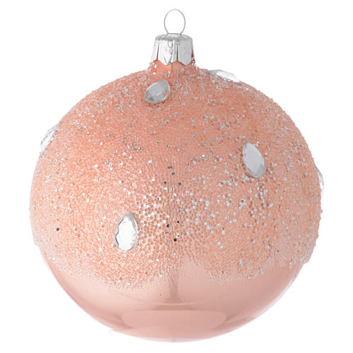 Bola para árbol de Navidad de vidrio soplado rosa efecto hielo 100 mm 2