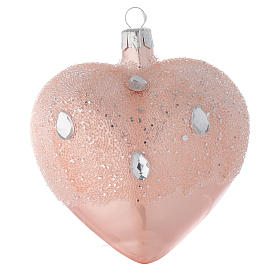 Heart Shaped Bauble in pink blown glass with ice effect decoration 100mm