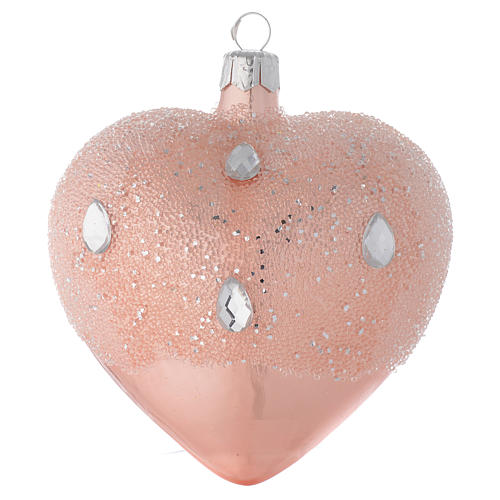 Heart Shaped Bauble in pink blown glass with ice effect decoration 100mm 1