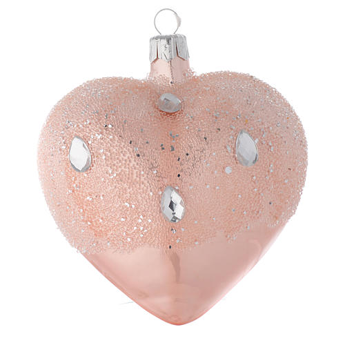 Heart Shaped Bauble in pink blown glass with ice effect decoration 100mm 2
