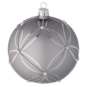 Bauble in silver blown glass with shiny and opaque decoration 100mm