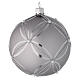 Bauble in silver blown glass with shiny and opaque decoration 100mm s1