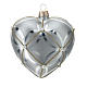Heart Shaped Bauble in silver blown glass with shiny and opaque decoration 100mm s1