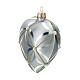 Heart Shaped Bauble in silver blown glass with shiny and opaque decoration 100mm s2