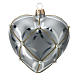 Heart Shaped Bauble in silver blown glass with shiny and opaque decoration 100mm s3