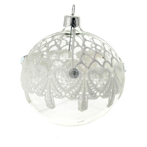 Bauble in blown glass with lace decoration 80mm 2