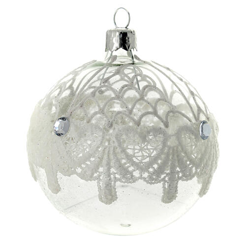 Bauble in blown glass with lace decoration 80mm 3