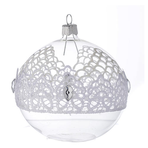 Bauble in blown glass with lace decoration 100mm 1