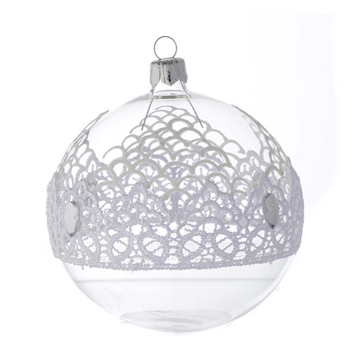 Bauble in blown glass with lace decoration 100mm 2