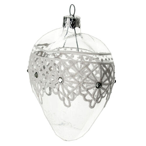 Heart Shaped Bauble in blown glass with lace decoration 100mm 5