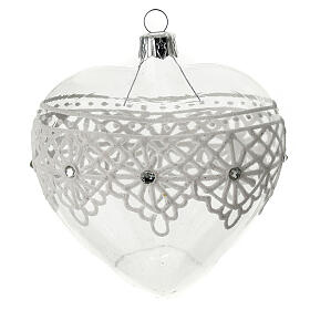 Heart Shaped Bauble in blown glass with lace decoration 100mm