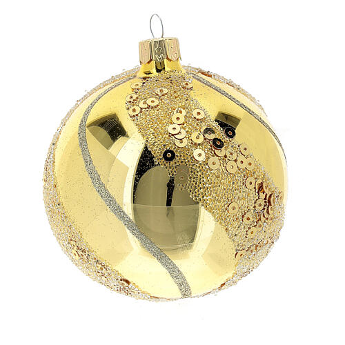 Weihnachtskugel aus Glas Grundton Gold mit goldenen Verzierungen Glitter 80 mm 2