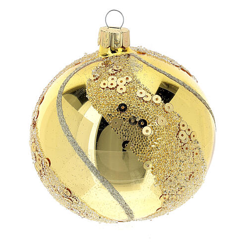 Weihnachtskugel aus Glas Grundton Gold mit goldenen Verzierungen Glitter 80 mm 3