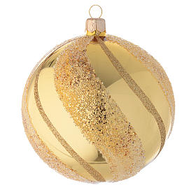 Bauble in gold blown glass with glitter decoration 100mm