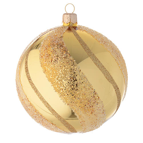 Bauble in gold blown glass with glitter decoration 100mm 1