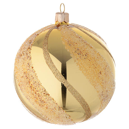 Bauble in gold blown glass with glitter decoration 100mm 2