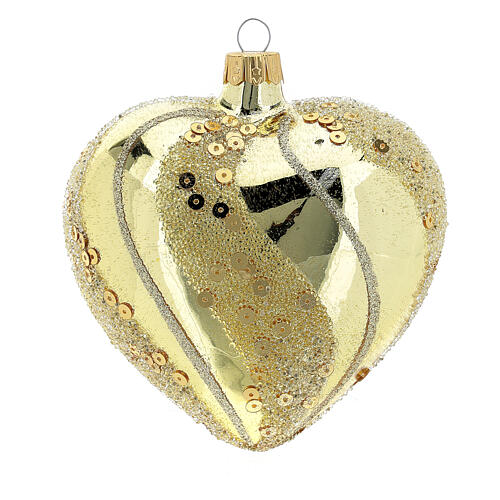 Heart Shaped Bauble in gold blown glass with glitter decoration 100mm 3