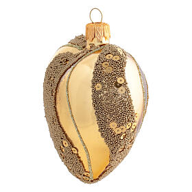 Ornement Noël coeur verre soufflé or et paillettes 100 mm
