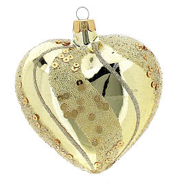 Heart Shaped Bauble in gold blown glass with glitter decoration 100mm