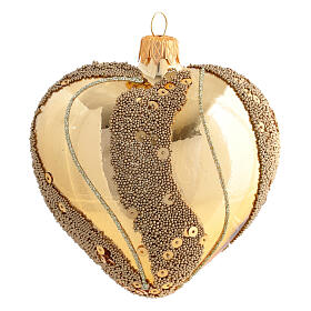 Heart Shaped Bauble in gold blown glass with glitter decoration 100mm