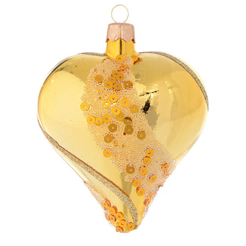 Heart Shaped Bauble In Gold Blown Glass With Glitter Decoration